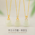 Xiangyun Ruyi Small Square Sugar Sterling Silver 925 Necklace Women's New Chinese National Fashion Hetian Jade Clavicle Chain No-Matter Brand Pendant