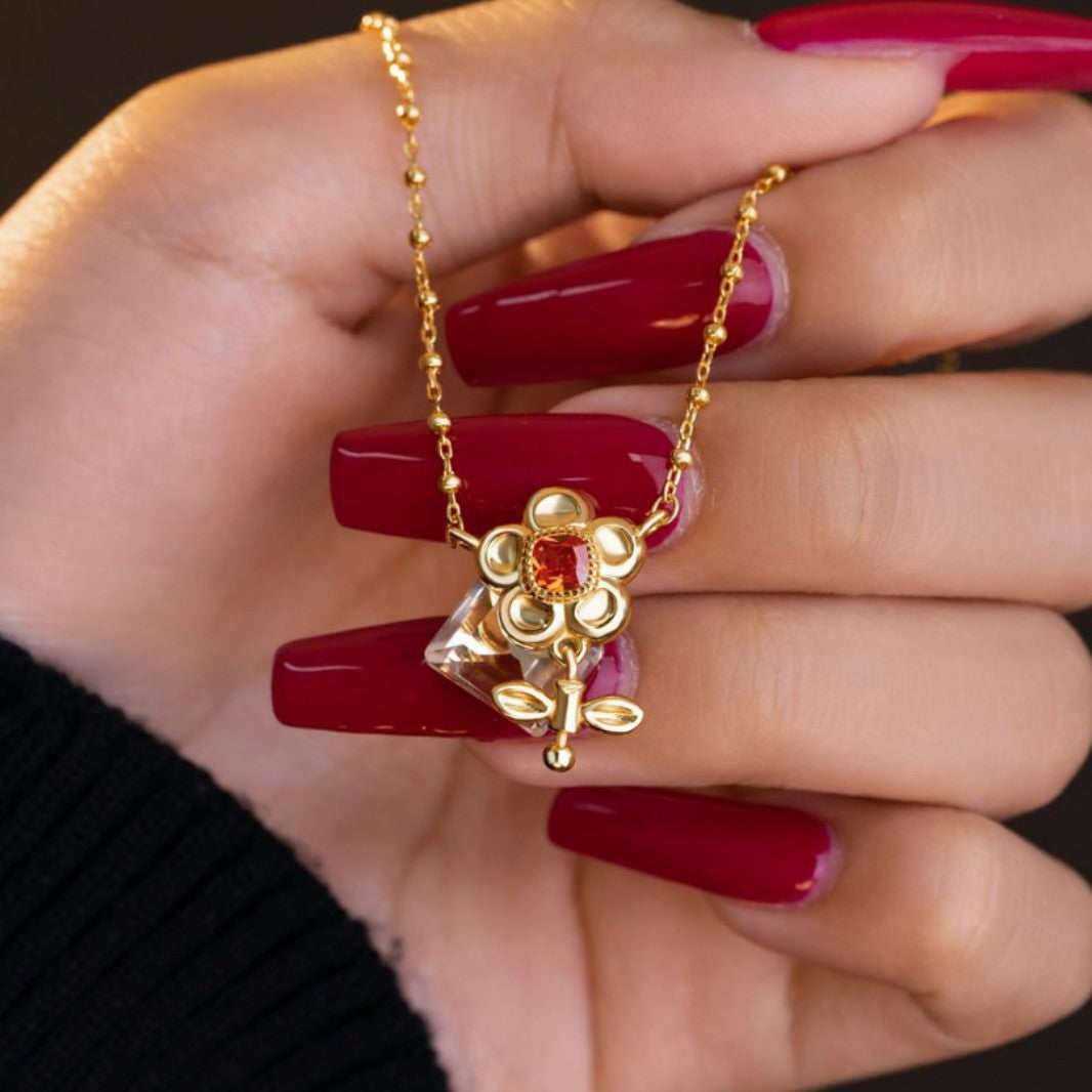 Sunflower Sterling Silver 925 Necklace Female Niche Design Light Luxury Flower Zircon Clavicle Chain Ins Sunflower Pendant