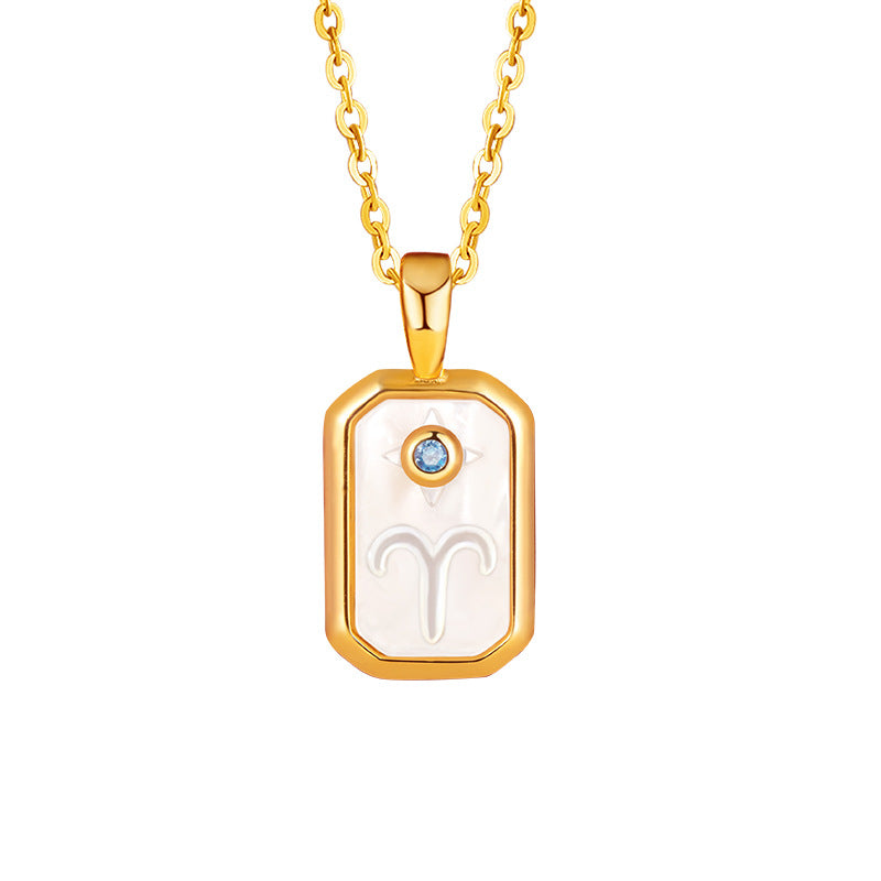 European and American Cross-Border Twelve Constellation S925 Silver Necklace White Fritillary Square Pendant Birthday Stone Niche Design Necklace