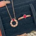 Eight Awn Star Sterling Silver 925 Necklace Women's Retro Court Style Pigeon Red Blood Zircon Clavicle Chain Light Luxury Style Star Pendant