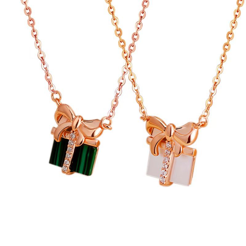 S925 Sterling Silver Necklace Peacock White Fritillary Gift Box Light Luxury Niche Bow Clavicle Chain Valentine's Day Gift