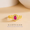 Sunflower Sterling Silver S925 Ring Female Light Luxury Niche Retro Style Ring Buckle Ring Ins Lace Red Diamond Bracelet