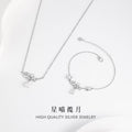 2026 New S925 Sterling Silver Necklace Bracelet Set Cat Moon Niche Light Luxury Clavicle Chain Gift for Girlfriend