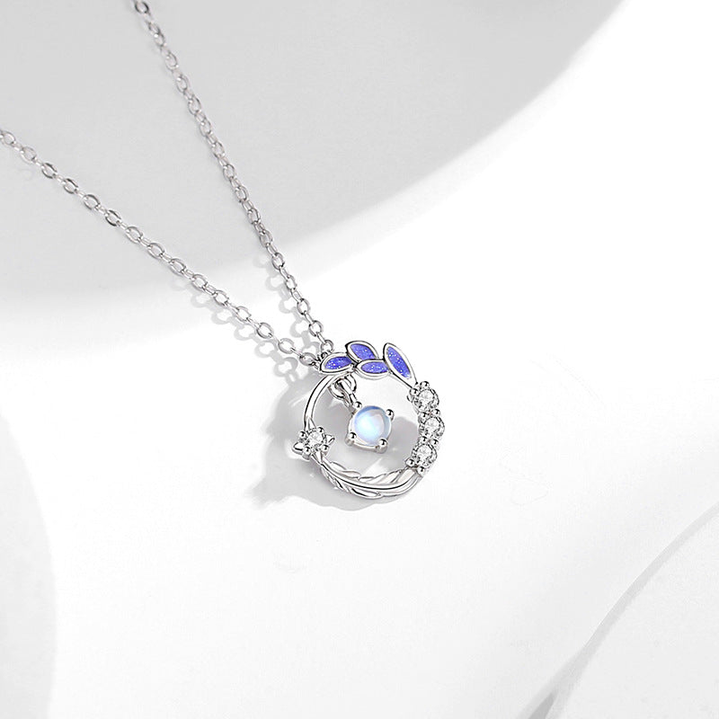 Feather Sterling Silver 925 Necklace Female Niche Design Light Luxury Zircon Clavicle Chain Ins Style Fantasy Glass Stone Pendant