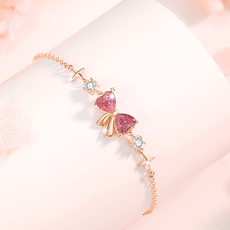Bowknot Sterling Silver 925 Bracelet Female Niche Design Light Luxury Star Zircon Bracelet Get Things Ins Love Bracelet