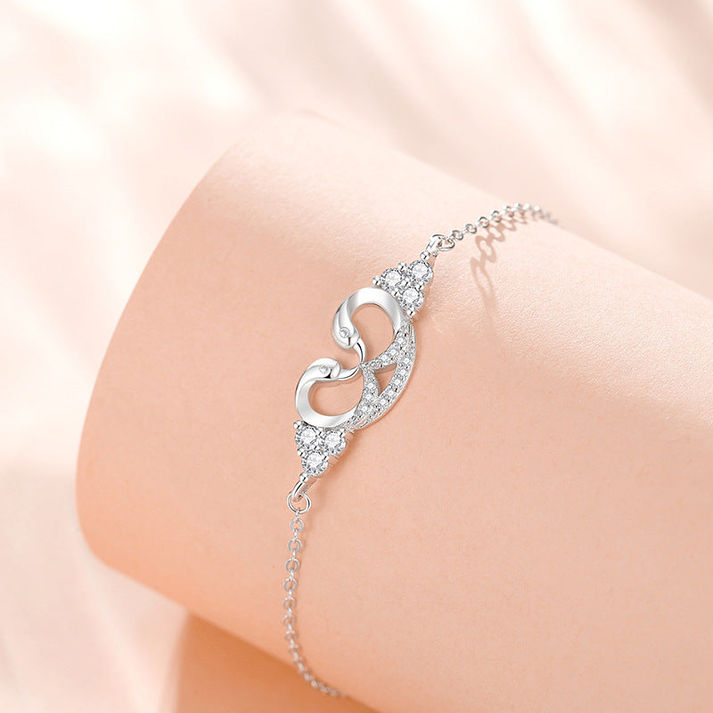 Swan Love Sterling Silver 925 Bracelet Female Niche Design Light Luxury Zircon Bracelet Get Things Ins Style Love Bracelet
