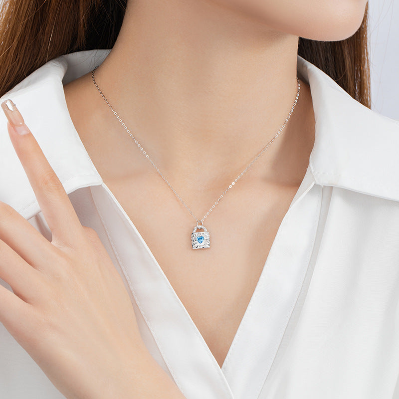 Women's Heart-Shaped Sterling Silver 925 Necklace Fashionable All-Match Zircon Lock Clavicle Chain Ins Style with Your Pendant in Mind