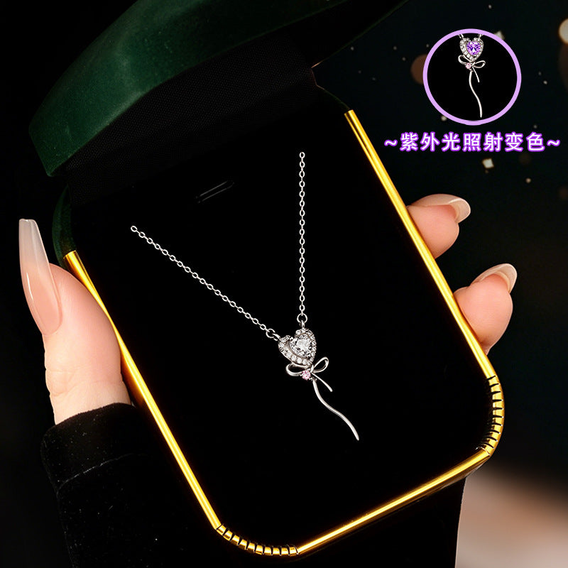 S925 Sterling Silver Necklace Lovely Color-Changing Stone Magic Stick Angel Wings Pendant Girlfriends Net Red Same Style Jewelry Supply