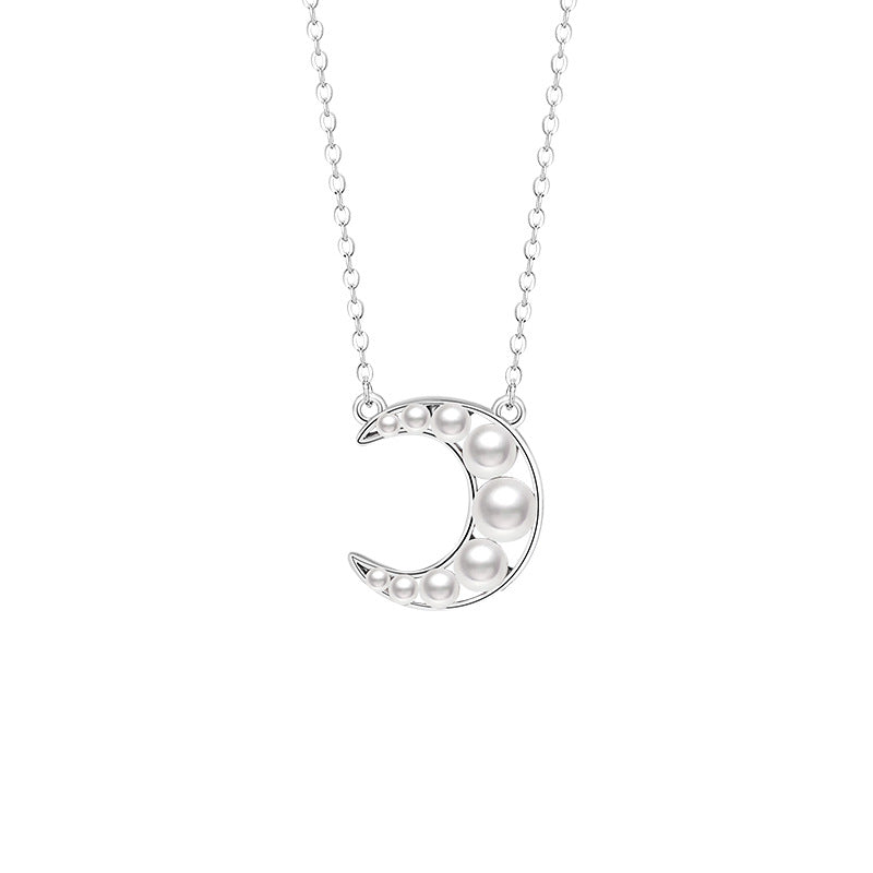 Moon Sterling Silver 925 Necklace Female Niche Design Light Luxury Shijia Pearl Clavicle Chain Ins Style Star Pendant