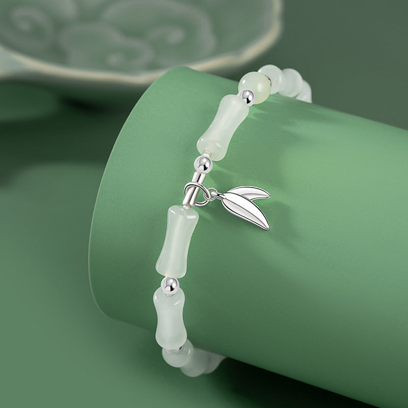 Festival High-Rise Sterling Silver 925 Hetian Jade Bracelet New Chinese Style Tianshan Ice Bamboo Festival Bracelet Ins Style Lucky Bracelet