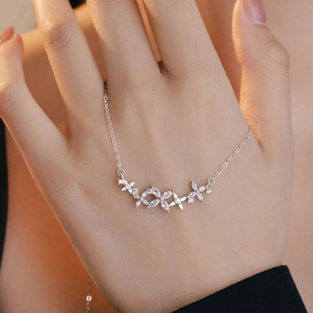 Butterfly Sterling Silver 925 Necklace Women's Fashion Versatile Zircon Flower Clavicle Chain Ins Style Lucky Clover Pendant