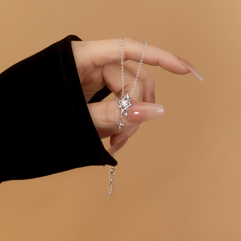 S925 Sterling Silver Necklace Female UV Color-Changing Lovely Zircon Niche Light Luxury Clavicle Chain Birthday Gift for Girlfriend