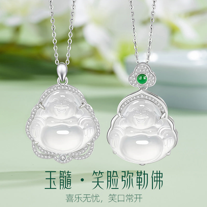 Sterling Silver Maitreya and Smile Necklace – Chalcedony