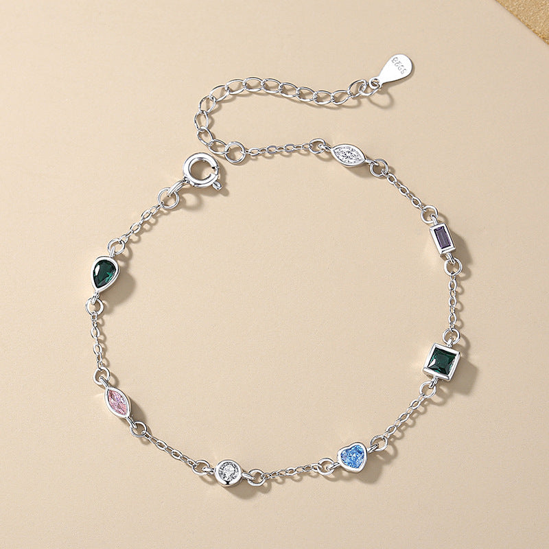 Lovely Sterling Silver 925 Bracelet Female Niche Design Light Luxury Zircon Bracelet Ins Style Gift Girlfriend Rainbow Bracelet
