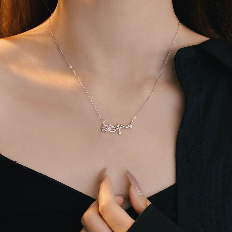 Tulip Sterling Silver 925 Necklace Women's Light Luxury High-Grade Zircon Clavicle Chain Ins Little Red Book Same Style Flower Pendant