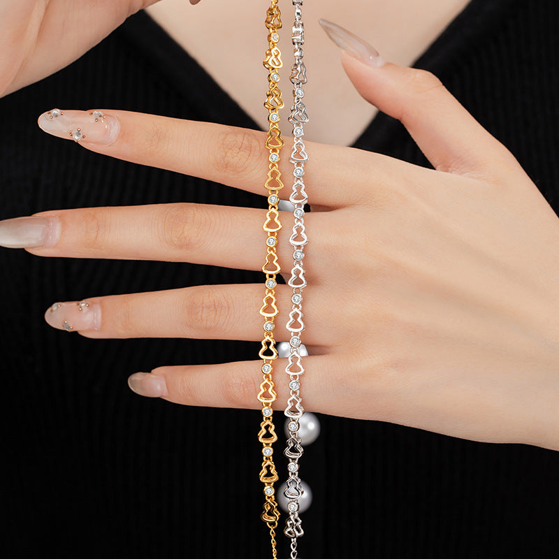 Fu Lu Double Full Sterling Silver 925 Bracelet Women's Fashion Versatile Zircon Bracelet Ins Style Gourd High-Grade Bracelet