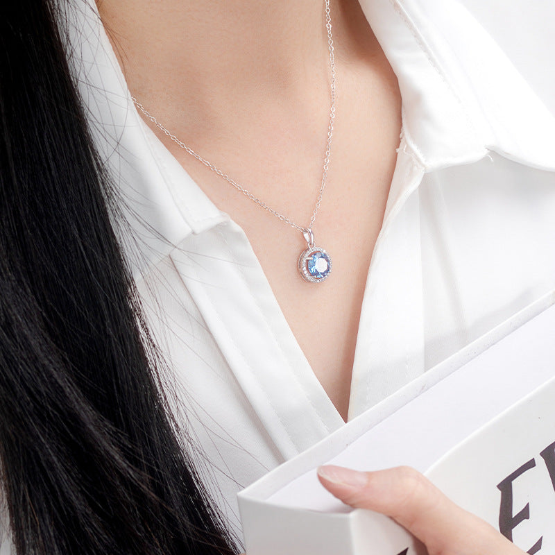 S925 Sterling Silver Twelve Constellation Birthday Stone Necklace Female Light Luxury Niche Birthday Stone Pendant Clavicle Chain Birthday Gift