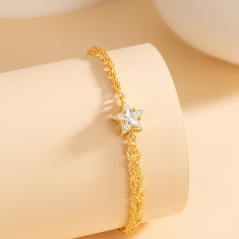 Star Sterling Silver 925 Bracelet Women's Light Luxury High-Grade Meteor Shower Zircon Bracelet Ins Valentine's Day Five-Pointed Star Bracelet