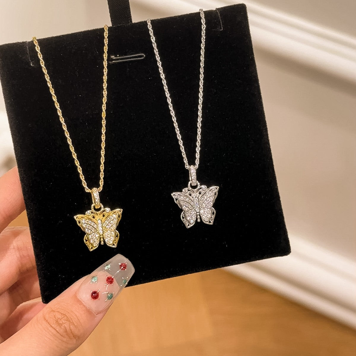 Ancient Butterfly Sterling Silver 925 Necklace Women's Retro Court Style Tassel Clavicle Chain Ins Style High-Grade Zircon Pendant
