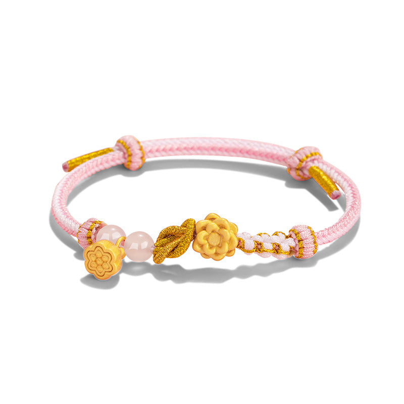 Good Luck Continuous Sterling Silver 925 Woven Bracelet Female New Chinese National Fashion Chalcedony Lotus Bracelet Ins Lucky Beads Bracelet