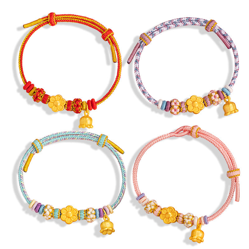 Peach Blossom Pure Silver 999 Bracelet Female New Chinese National Fashion Orchid Woven Bracelet Ins Style Peach Blossom Bracelet