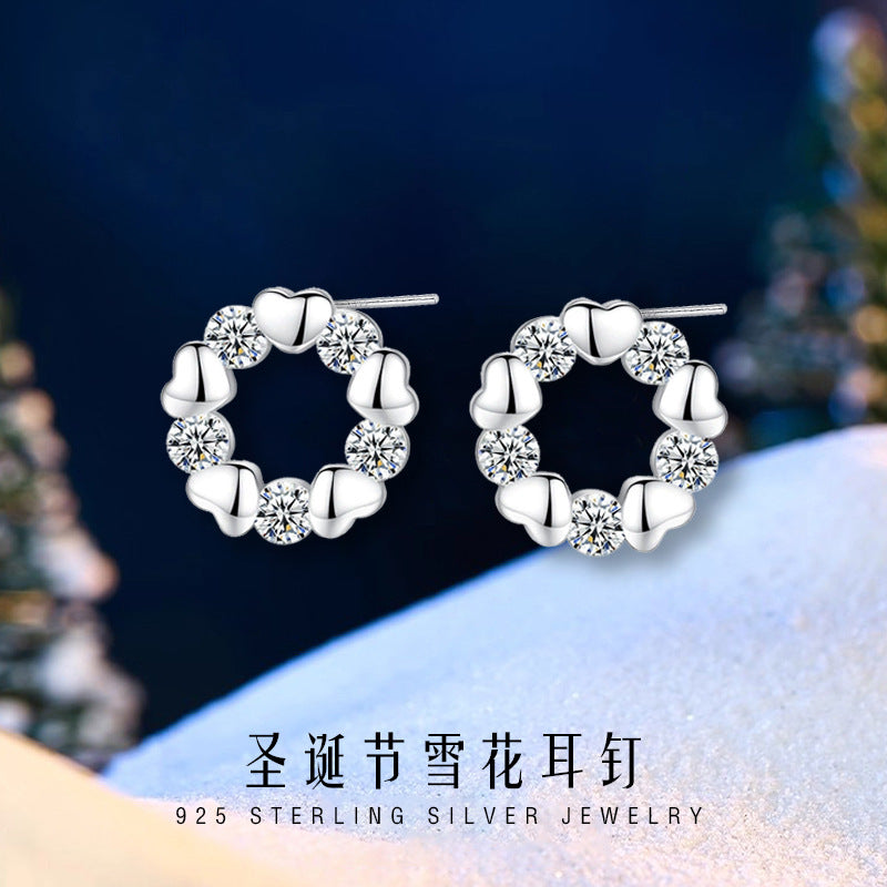Christmas Snowflake Sterling Silver 925 Stud Earrings Female Niche Design Light Luxury Lovely Zircon Earrings Ins Style Garland Earrings