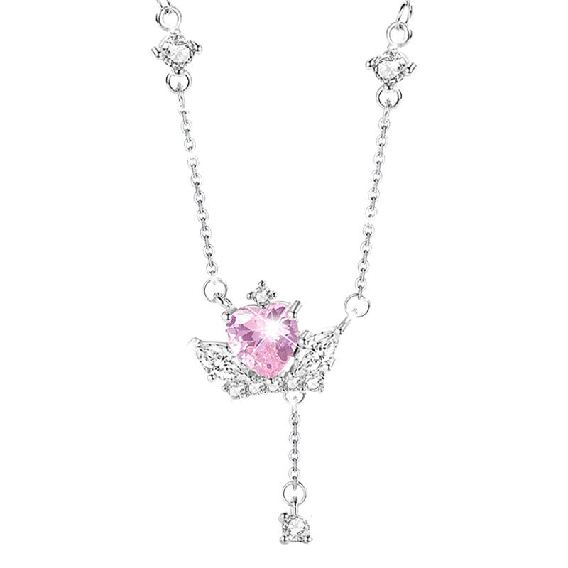 Angel Wings Sterling Silver 925 Necklace Women's Fashion All-Match Tassel Clavicle Chain Ins Get Love Zircon Pendant
