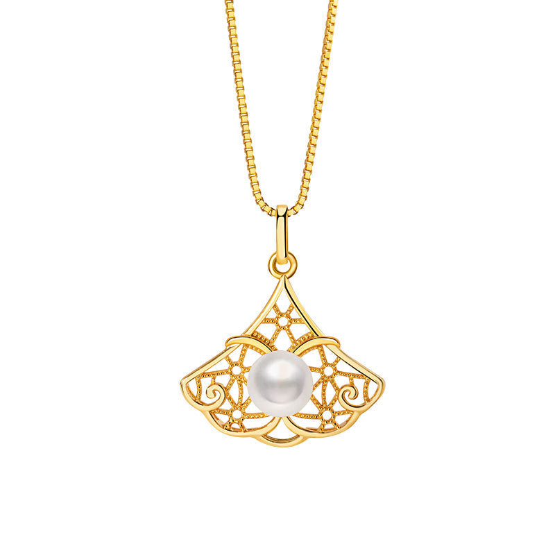 Sansheng Lucky Sterling Silver 925 Necklace Women's Light Luxury Natural Freshwater Pearl Small Skirt Clavicle Chain Ginkgo Leaf Pendant