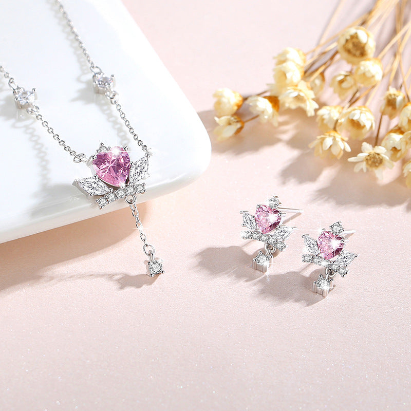 Angel Wings Sterling Silver 925 Necklace Women's Fashion All-Match Tassel Clavicle Chain Ins Get Love Zircon Pendant