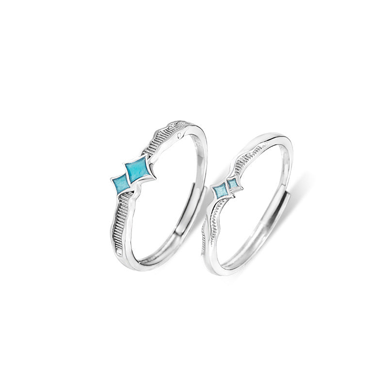 Star Sterling Silver 925 Luminous Couple Ring Men and Women Fashion Versatile Starry Ring Ins Meteor Shower Ring