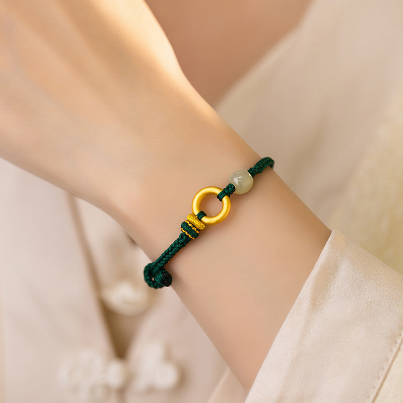 Original Safety Buckle Pure Silver 999 Hetian Jade Bracelet Men's and Women's New Chinese National Fashion Woven Bracelet Ins Style Bracelet