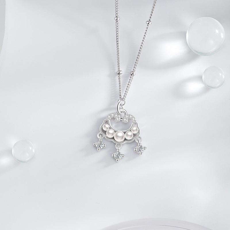 Xiangyun Ruyi Sterling Silver 925 Necklace Women's Light Luxury High-Grade Shijia Pearl Safety Clavicle Chain Longevity Lock Pendant