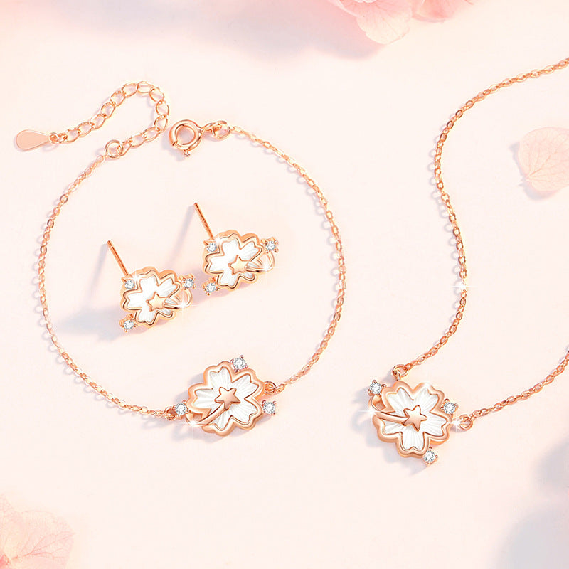 Cherry Blossom Sterling Silver 925 Bracelet Fashion Versatile Star Zircon Bracelet for Girlfriend Ins Style Flower Bracelet