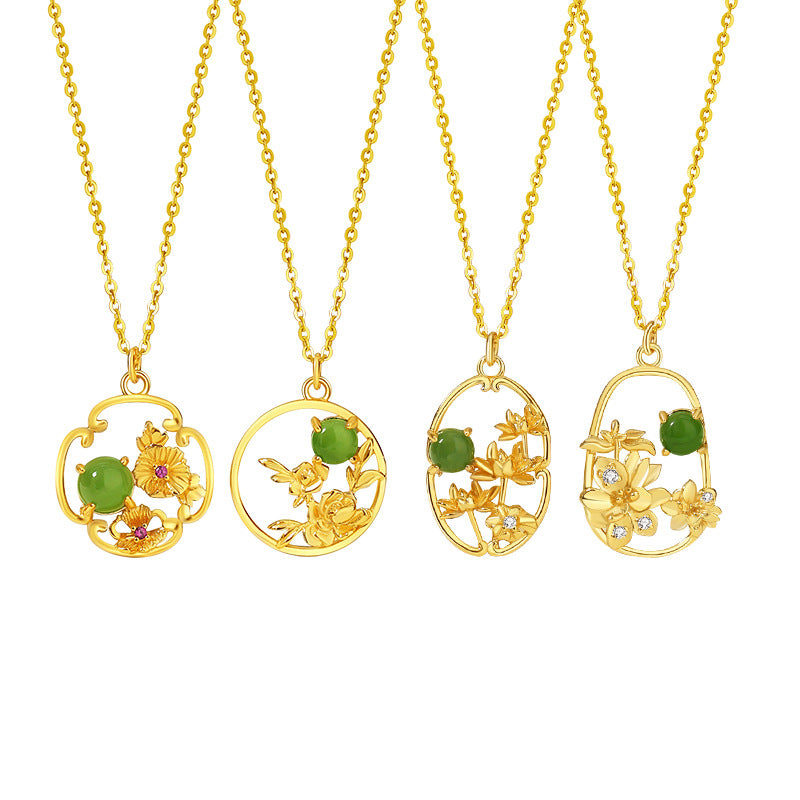 Collana in argento sterling 925 – loto e giada Hetian