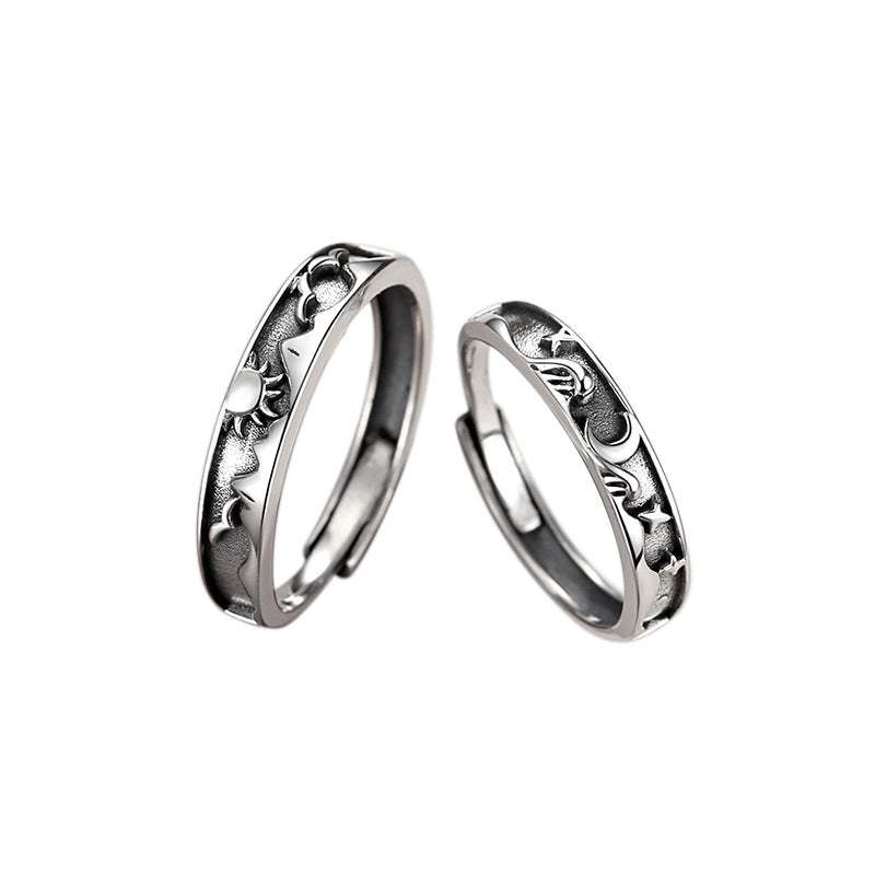 Sun Moon Star River Sterling Silver 925 Couple Ring Isn Niche Design Men's and Women's Plain Ring Light Luxury Fashion Adjustable Ring
