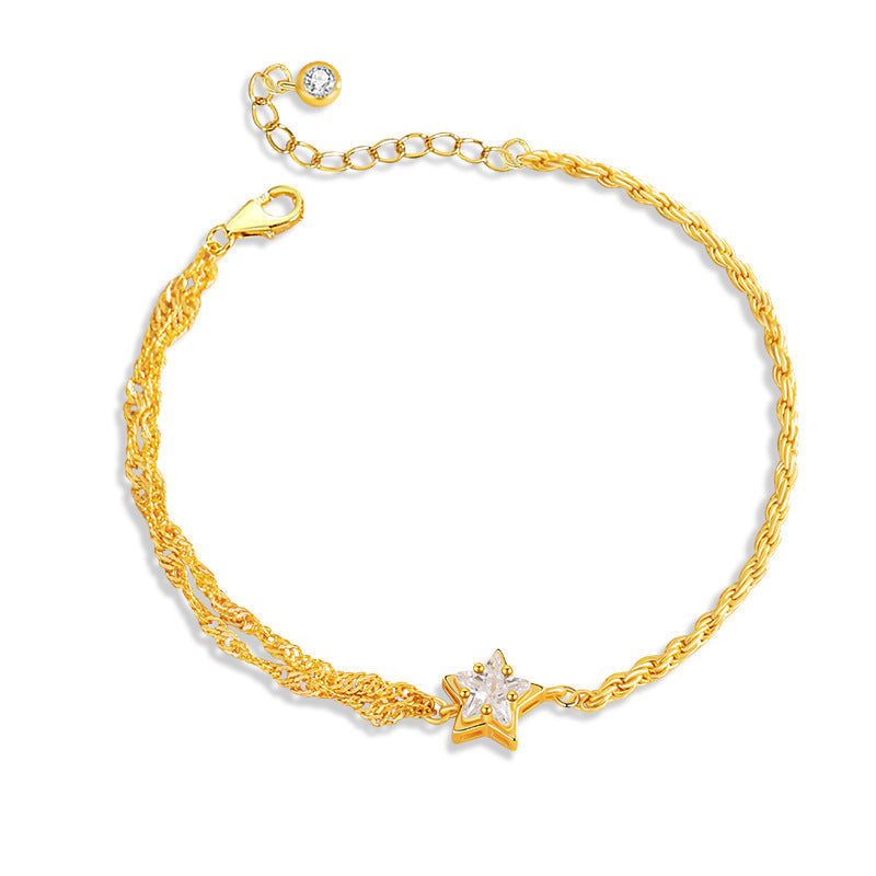 Star Sterling Silver 925 Bracelet Women's Light Luxury High-Grade Meteor Shower Zircon Bracelet Ins Valentine's Day Five-Pointed Star Bracelet