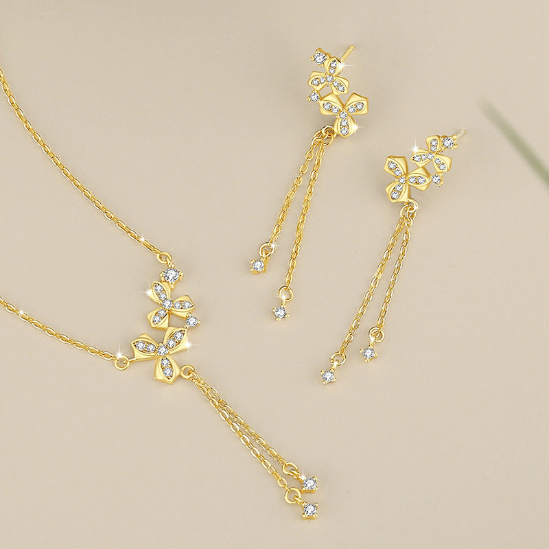 Flowers like Brocade Sterling Silver 925 Necklace Female Niche Design Light Luxury Zircon Tassel Clavicle Chain Ins Flower Pendant