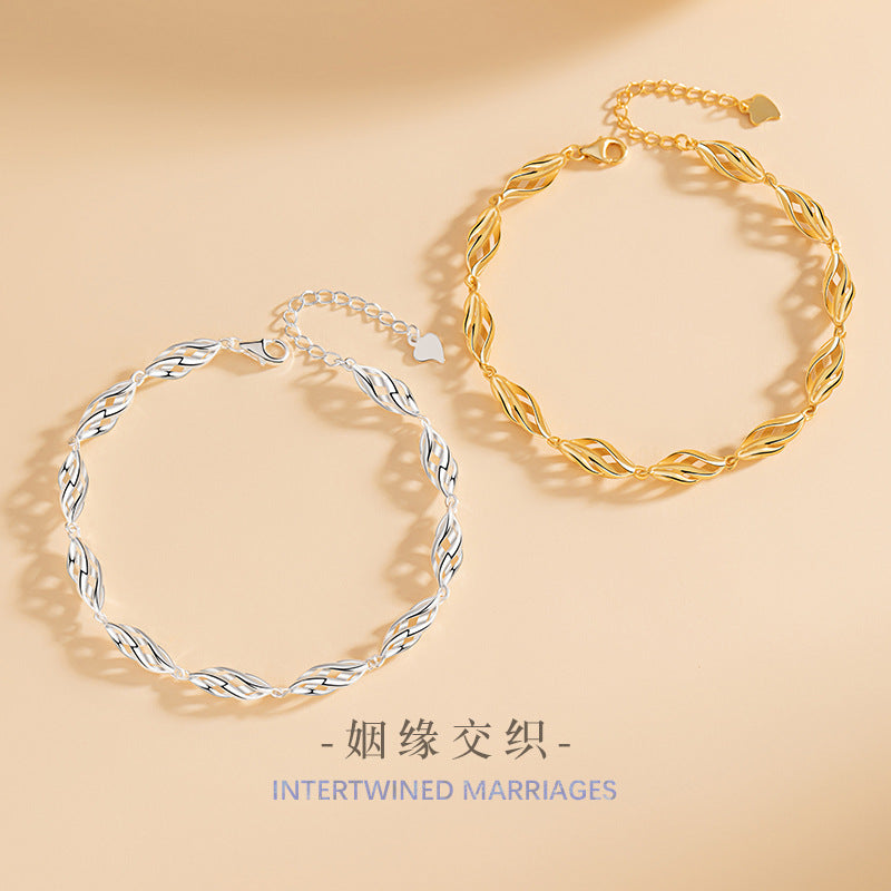 Wheat Ear Sterling Silver 925 Bracelet Female Niche Design Light Luxury Twist Bracelet Ins Style Mother's Day Gift Bracelet