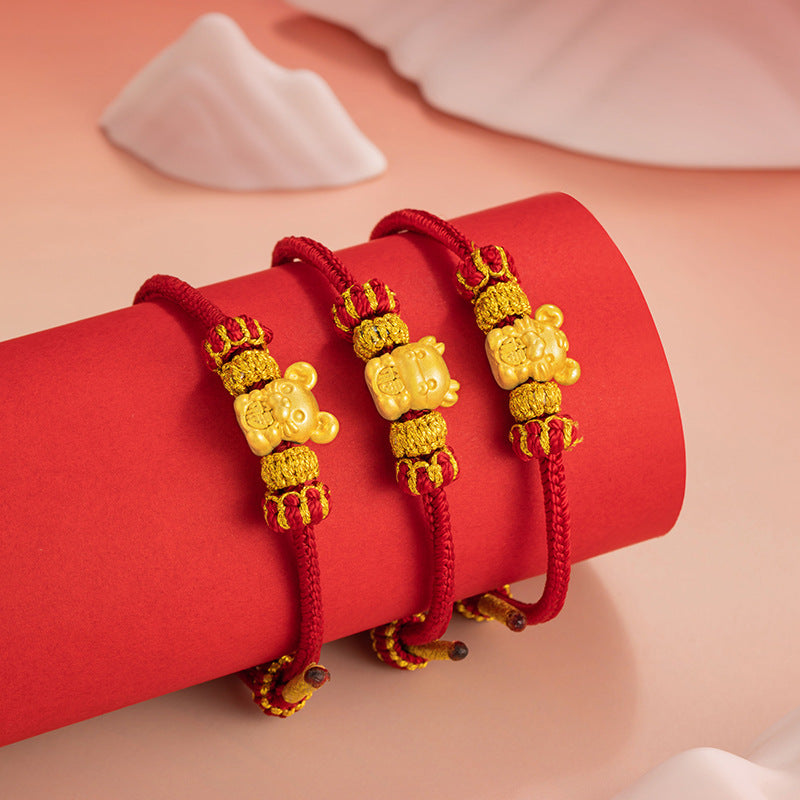 Twelve Zodiac Pure Silver 999 Woven Red Bracelet Light Luxury High-Grade Sense Birth Year Bracelet Ins Style Horse Year Bracelet