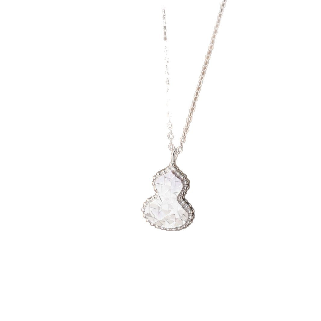 Fu Lu Double Full Sterling Silver 925 Necklace Women's Light Luxury High-Grade Broken Ice Gourd Clavicle Chain Ins White Fritillary Pendant