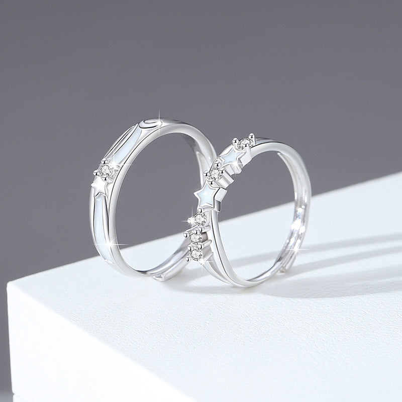 Star Luminous Sterling Silver 925 Couple Ring Men and Women Niche Design Light Luxury Zircon Ring Ins Star Ring