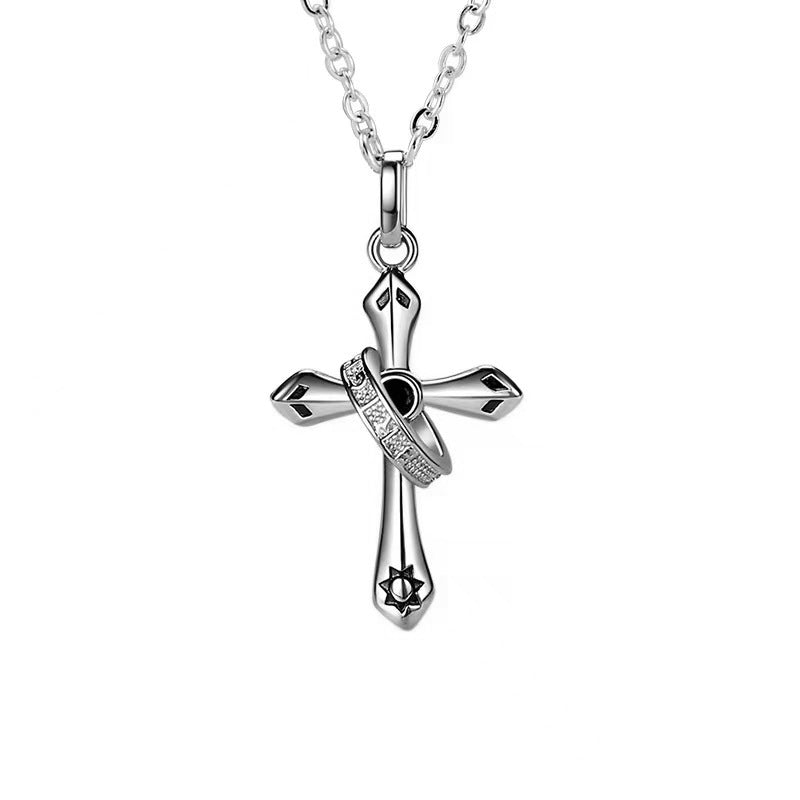Cross Sterling Silver 925 Necklace Niche Design Light Luxury Hip Hop Clavicle Chain Retro Style Angel Guardian Pendant