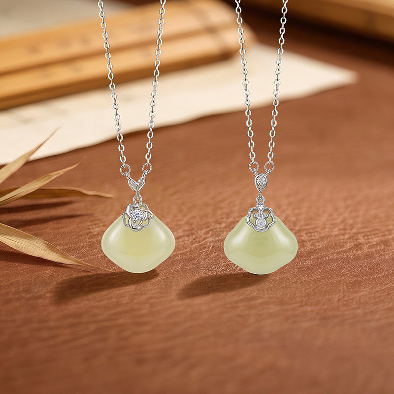 Original Xiangyun Ruyi Hetian Jade S925 Sterling Silver Necklace Women's New Chinese Clavicle Chain National Style Safety Lock Pendant