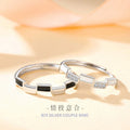 Black and White Plaid Sterling Silver 925 Couple Ring Female Male Fashion Versatile Zircon Plain Ring Ins Style Pattern Pair Ring