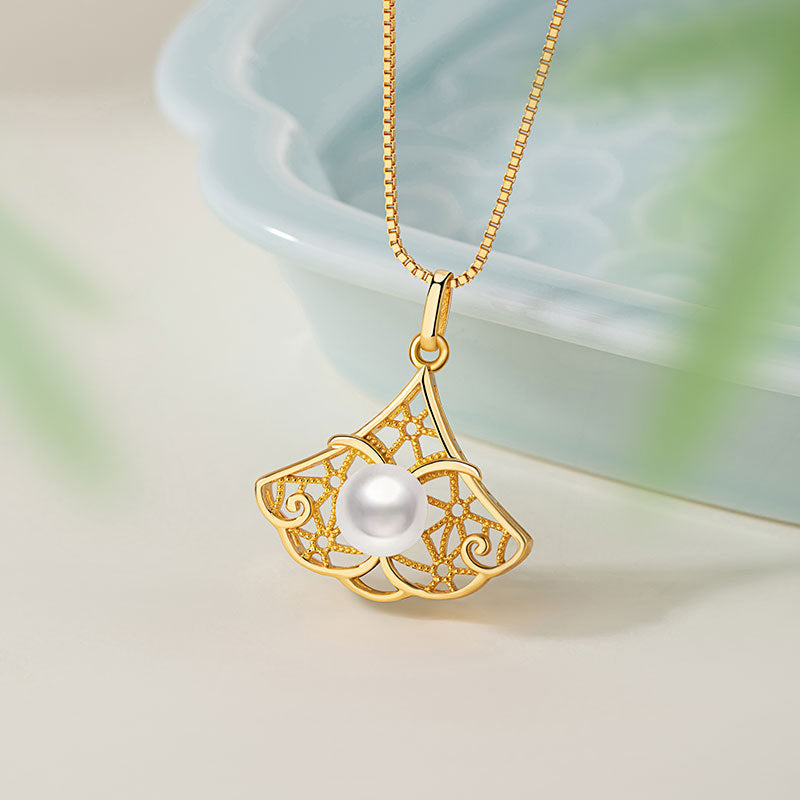 Sansheng Lucky Sterling Silver 925 Necklace Women's Light Luxury Natural Freshwater Pearl Small Skirt Clavicle Chain Ginkgo Leaf Pendant