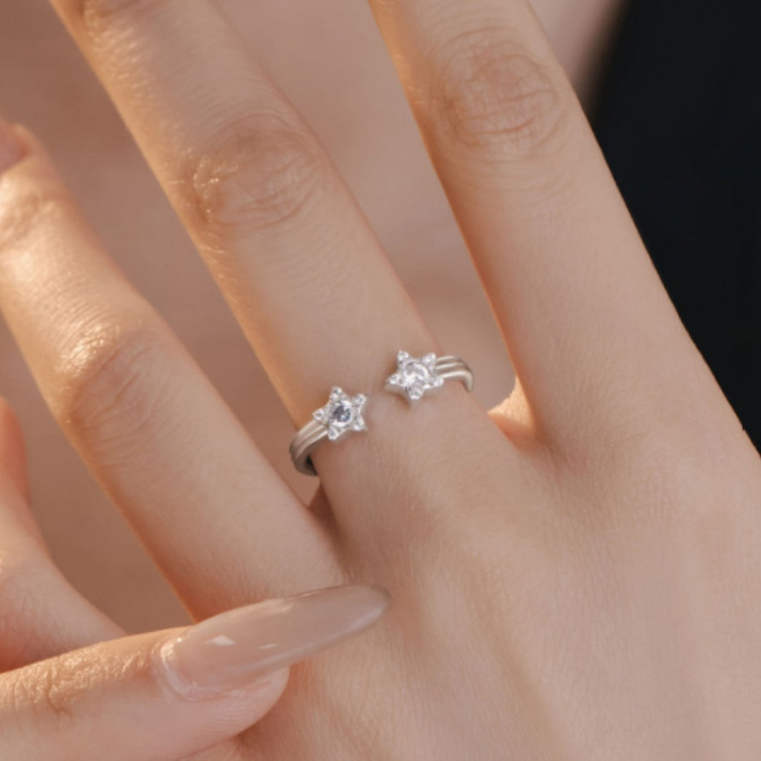 Meteor Shower Sterling Silver 925 Ring Female Fashion Versatile Star Zircon Plain Ring Ins Style Sweet Five-Pointed Star Ring