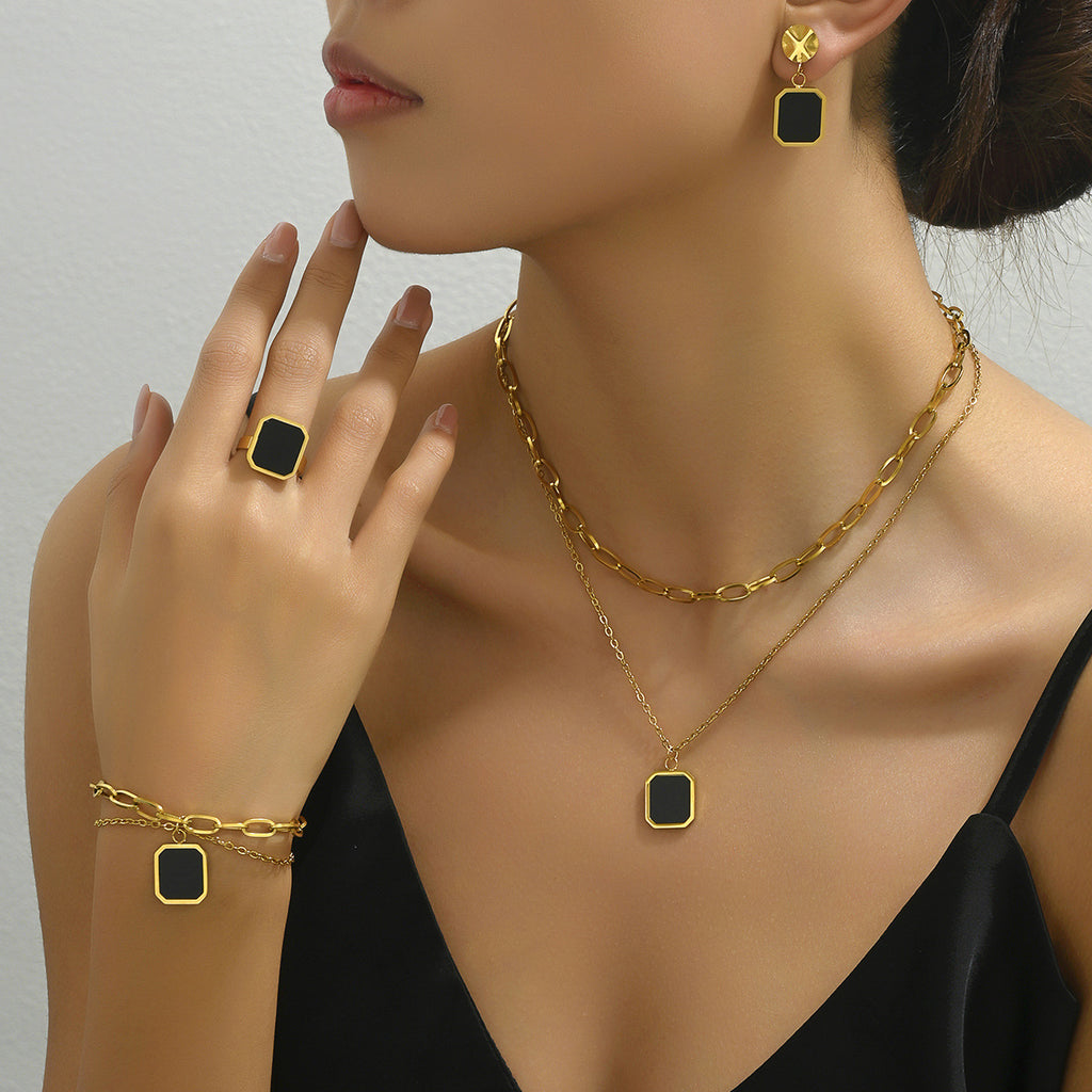 Black Rectangle Layered Jewelry