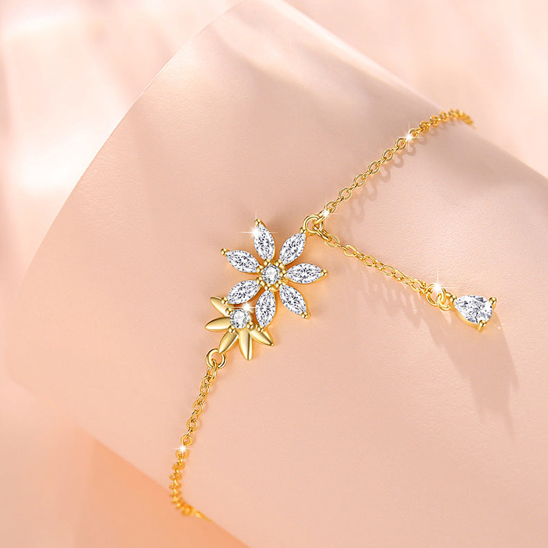 Flowers like Brocade Sterling Silver 925 Bracelet Female Niche Design Light Luxury Sunflower Bracelet Qixi Ins Flower Bracelet