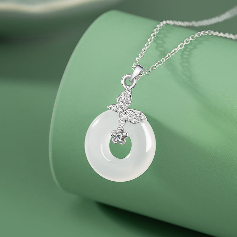 Butterfly Sterling Silver 925 Chalcedony Necklace Women's Fashion Versatile Safety Buckle Clavicle Chain Ins Style Flower Zircon Pendant