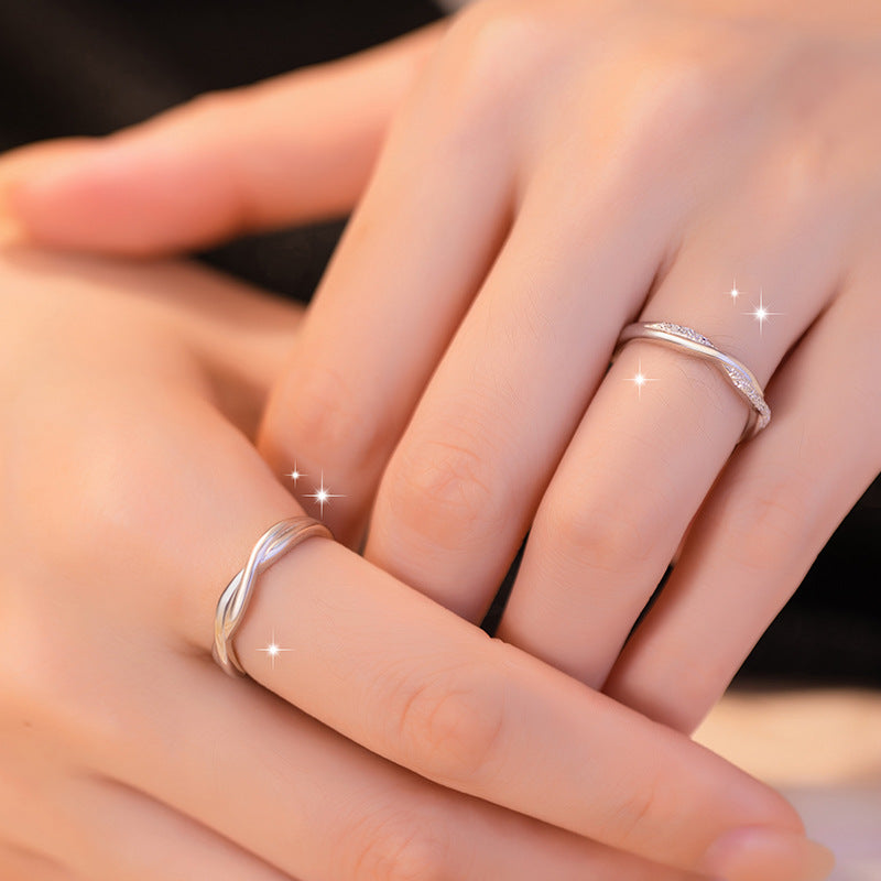 Mobius Pure Silver 999 Couple Ring Men and Women Niche Design Light Luxury Plain Ring Ins Style Double Knot Ring